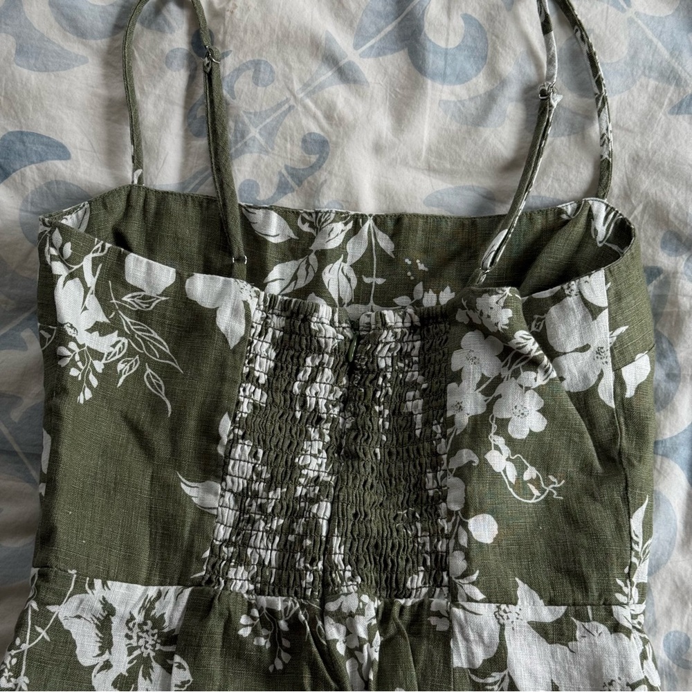 Reformation Frankie Linen Dress - Green Floral - Size 4 - Picture 5 of 8